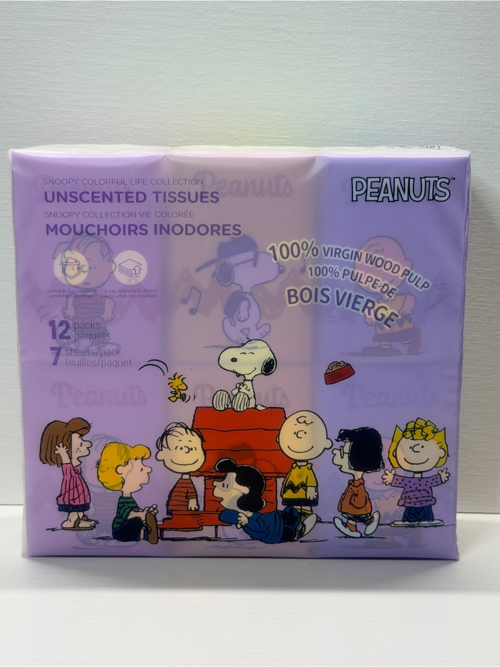 Peanuts Lavender Packaging Snoopy Unscented Tissues